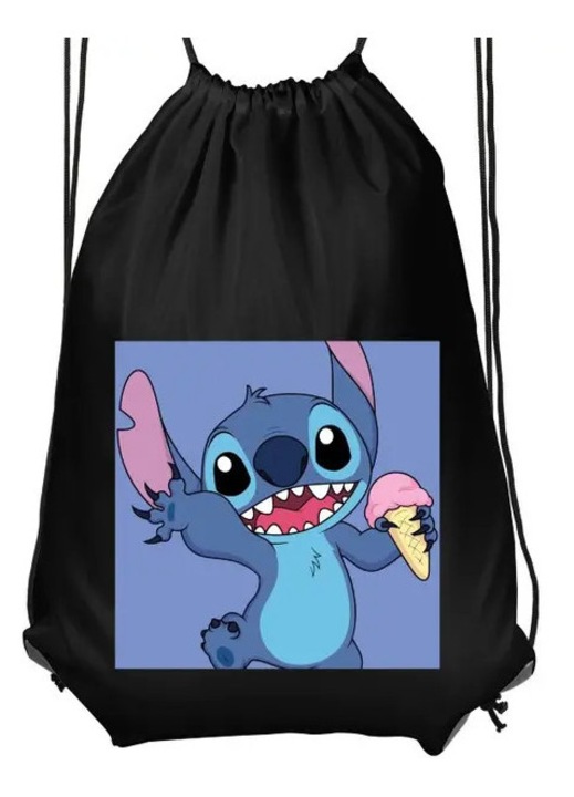 Чанта с шнур за деца с принт Stitch, черна