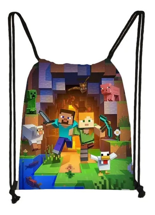 Раница с връзки с принт Minecraft, многоцветна, голям капацитет