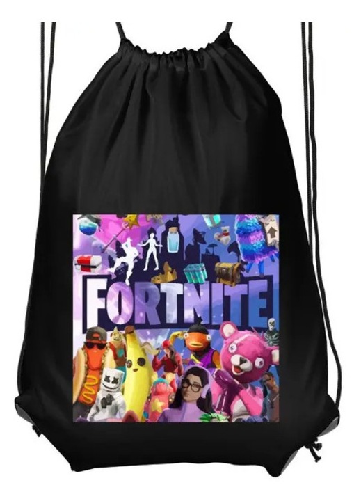 Раница тип торба с връзки от Оксфорд с принт Fortnite, черна