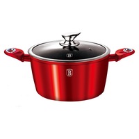 Oala cu capac BerlingerHaus, diametru 26 cm, capac din sticla, strat de marmura,rosu metalic