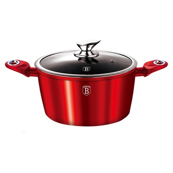 Oala cu capac BerlingerHaus, diametru 28 cm, capac din sticla, strat de marmura,rosu metalic Oala cu capac BerlingerHaus, diametru 28 cm, capac din sticla, strat de marmura,rosu metalic