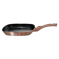 Tigaie grill BerlingerHaus, diametru 28 x 28 cm, material aluminiu, strat marmura, maner ergonomic, Culoare Metalic RoseGold