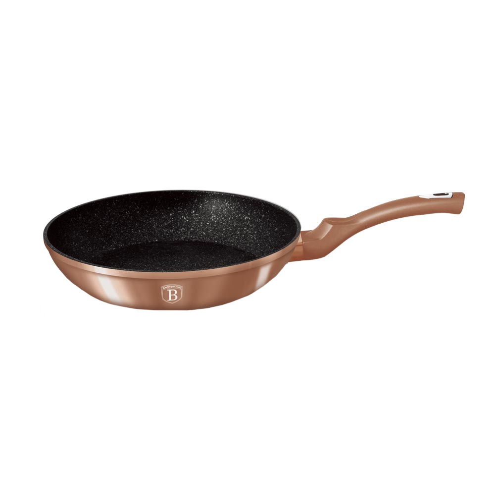 Tigaie BerlingerHaus, diametru 24 cm, material aluminiu, strat marmura, maner ergonomic, Culoare Metalic RoseGold