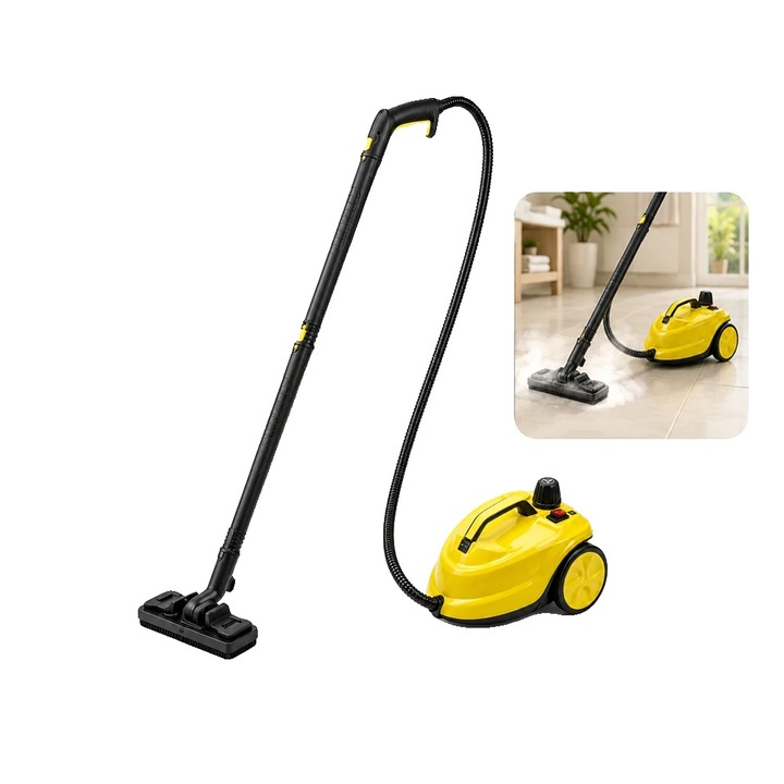 Aparat de curatare cu abur 8785371142734, 2000W, 5 bar, rezervor 2L, cablu 3m, furtun 2m, galben/negru