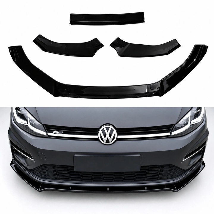 Első lökhárító toldat VW Golf 7 / 7.5 2012–2020, Standard lökhárítóhoz, fényes fekete ABS