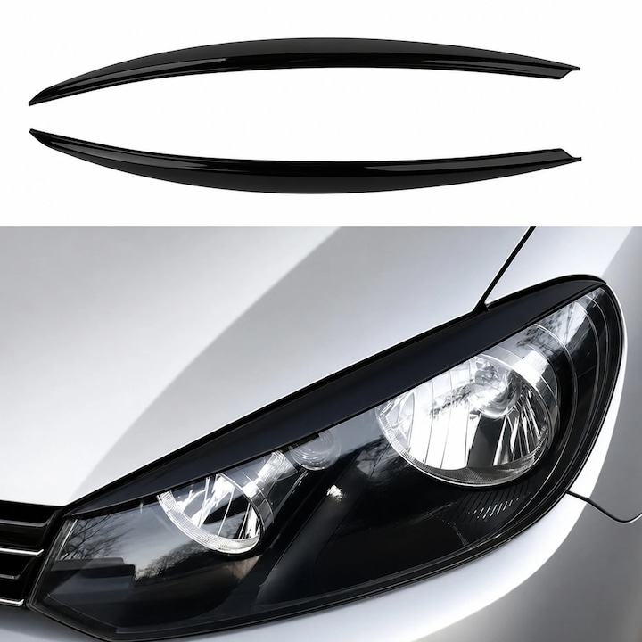 Fényszóró szemöldök készlet Volkswagen Golf 6 2008–2013, fényes fekete ABS