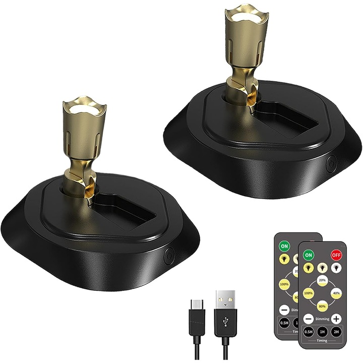 K0375-260806-10 újratölthető beltéri LED spotlámpák, 750mAh akkumulátor, 3 hőmérséklet 3000/4500/6000K, folyamatosan dimmelhető, távirányító, időzítő 30/60/120 perc, 350°/90° forgatható fej, fekete, 2 db-os készlet.