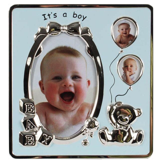 Colaj foto Baby Boy, inox, geam sticla, bleu, 19 cm inaltime