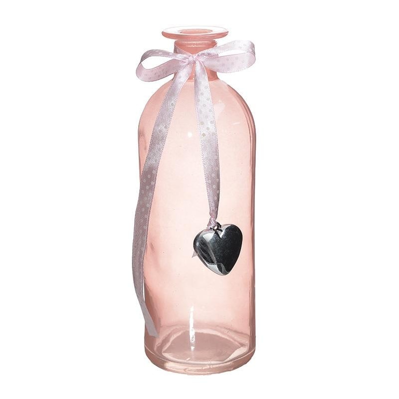 Sticla decorativa Pink, sticla, roz, inaltime 21 cm, diametru 7 cm