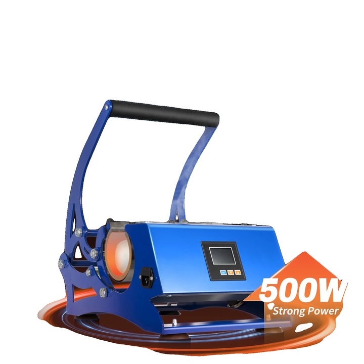Bögre transzferprés 8785371179686, 500W, 220V, digitális hőmérséklet-szabályozás 0-200°C, idő 0-999 mp, kompatibilis 8/11/20/30 oz (hengeres) és 12/17 oz (kúpos), kék, 29x41.5x40 cm