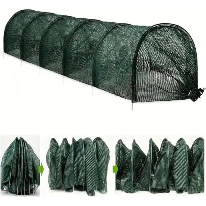 Tunel de protectie pentru plante K0369-0713-WG7282, pliabil din plasa anti-insecte si anti-pasari pentru legume si rosii, reutilizabil, 3 m, verde