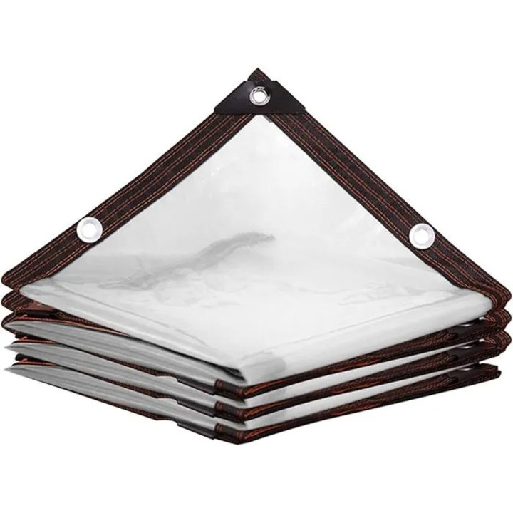 Prelata transparenta rezistenta la apa K0369-0720-WG7490, cu ochiuri metalice si franghie, rezistenta la frig, transparent/white, 2 x 3 m, 1 buc