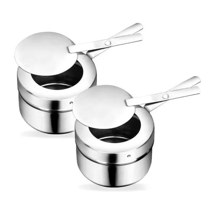 Arzator pentru alcool solid din otel inoxidabil, capac cu clema, argintiu, set 2 buc