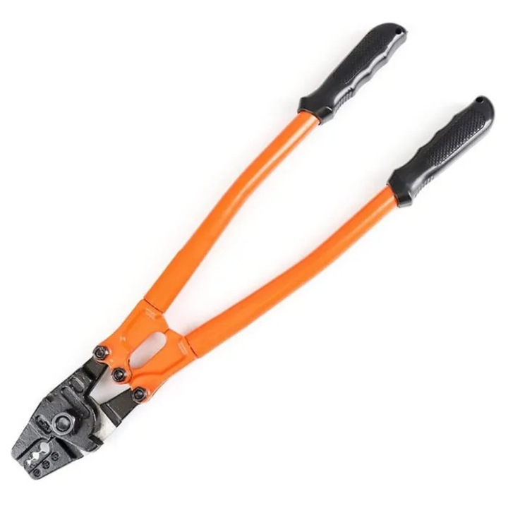 Cleste de sertizat pentru cabluri K0369-0730-WG7827, 35,5 cm (14 inch), otel crom-molibden, pentru capete aluminiu/cupru 1,5–3,5 mm (1/16–1/8 in), taiere cablu pana la 5/32 inch, maner inclinat, portocaliu/negru