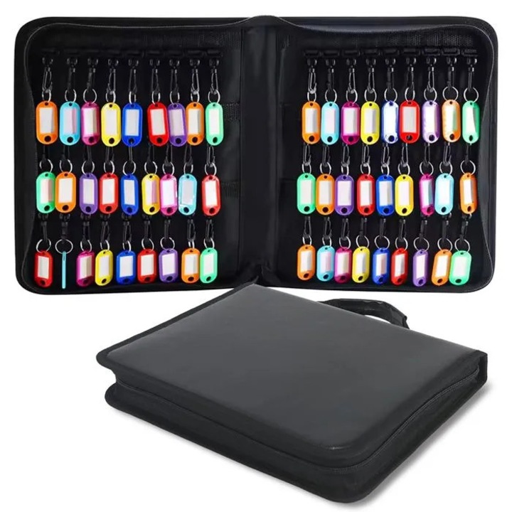 Organizator de chei K0369-0804-WG7939, impermeabil, cu etichete colorate si suport multiplu pentru chei, negru