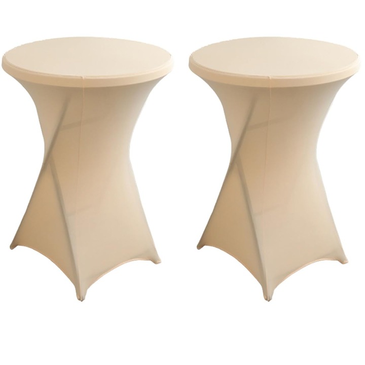 Husa elastica pentru masa inalta rotunda K0369-0603-WG6528, poliester cu spandex, potrivita pentru mese O 32 in × 43 in, bej, set 2 buc.