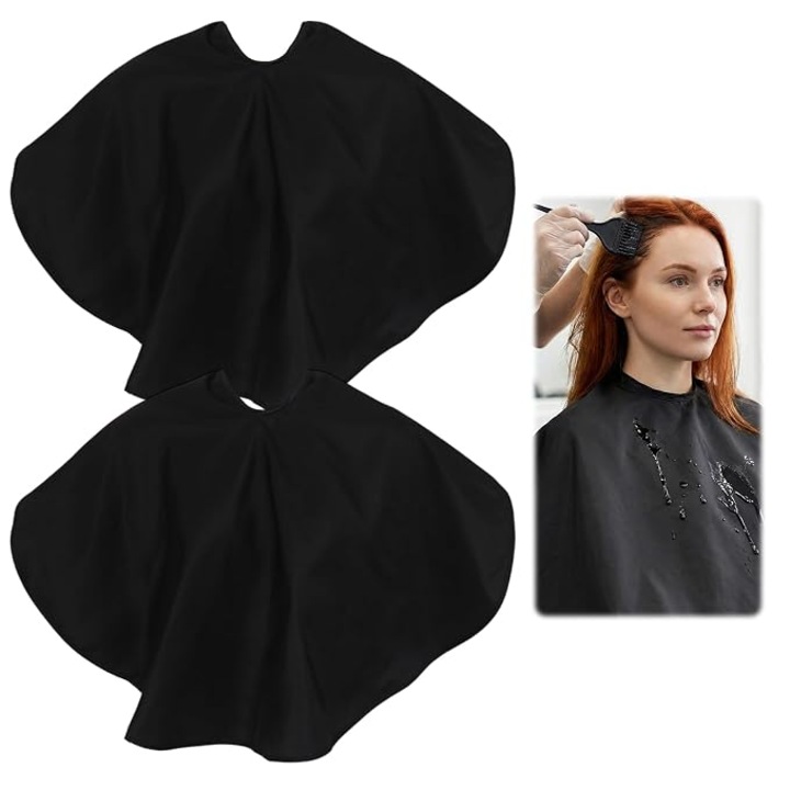 Pelerina scurta pentru coafor din nylon impermeabil, inchidere velcro reglabila, set 2 buc., negru, 80 x 73 cm