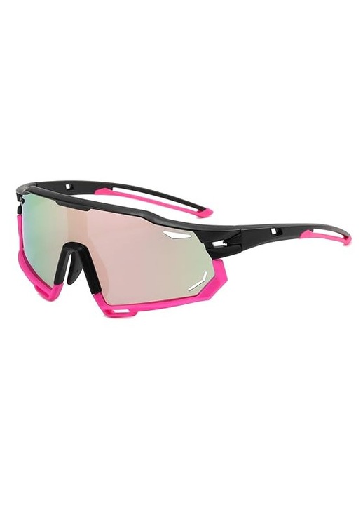 Ochelari de soare sport pentru barbati, cadru din plastic, lentile polarizate fotochromatice cu oglinda roz, negru/roz, model K0369-0720-WG7485