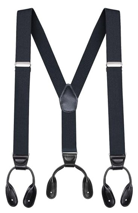 Suspensori barbati din elastic, Y cu capete din piele si nasturi, ajustabili, negru