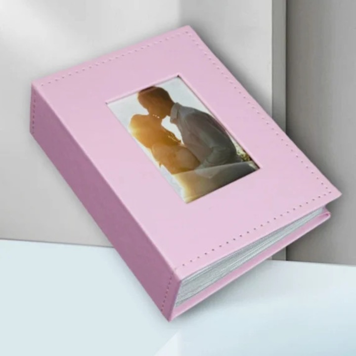 Album foto K0472-0604-XL3066, coperta din PU tare cu fereastra pentru poza 4x6 in, 100 buzunare, roz (10x15 cm)