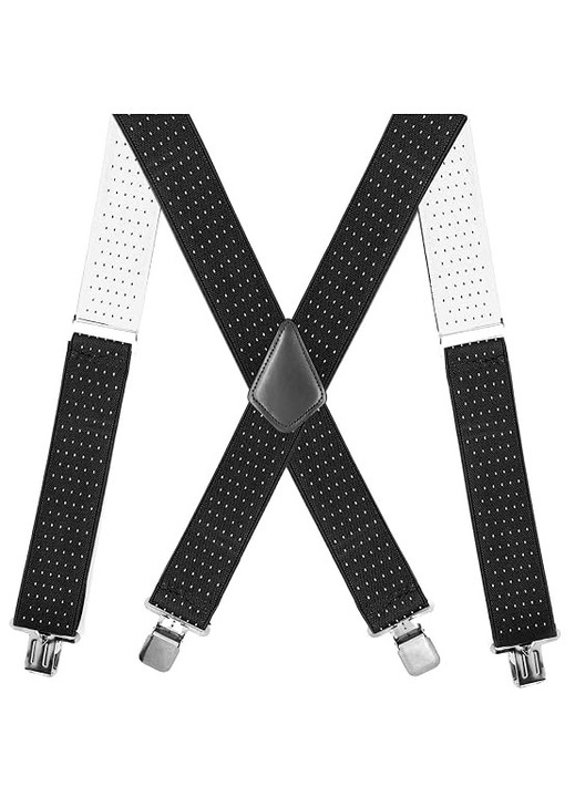 Bretele elastice ajustabile pentru barbati, cu cleme metalice, rezistente, model cu puncte, negru/alb