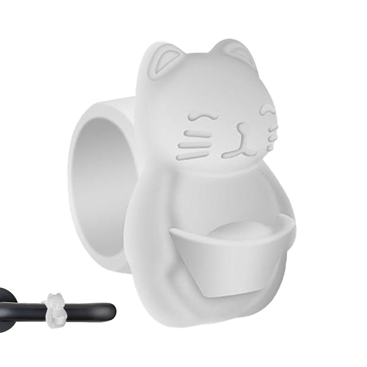Opritor de usa din silicon model pisica K0369-0709-WG7185, cu ventuza montare fara gaurire, alb, set 2 buc.