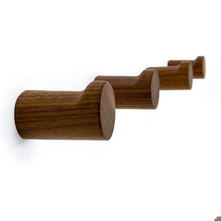 Cuier de perete din lemn K0369-0720-WG7501, set 4 buc., nuc (black walnut), design L, 5 x 3,5 cm, include suruburi si dibluri, handmade