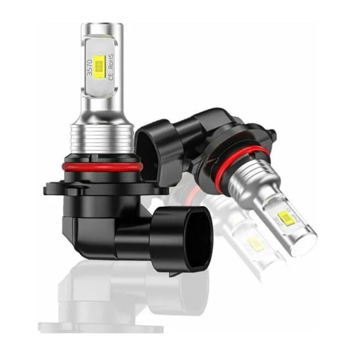 Set de 2 becuri LED 9005 (HB3) K0369-0715-WG7343, 4000 lm, CSP 3570, IP67, nepolarizate, aluminiu, 6000K (alb xenon), pentru lumini de ceata/DRL