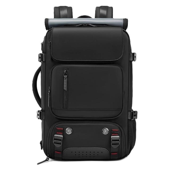 Rucsac convertible de calatorie din Oxford rezistent la apa, compartiment pentru laptop 16", port USB, compartiment pentru incaltaminte, curea pentru trolley, negru, model K0369-0727-WG7711