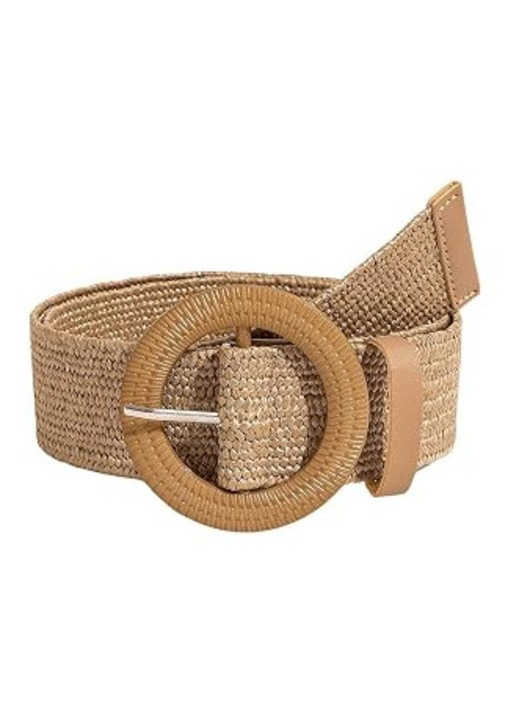 Curea de dama in stil Western, curea din paie boema tip cowboy, curea elastica cu catarama rotunda