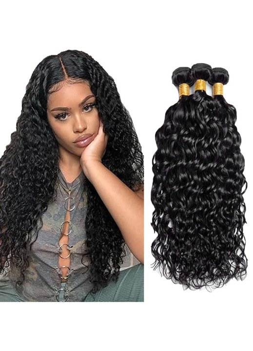 Extensii de par impletit Brazilian din par sintetic, 3 suvite, negru natural, 35 cm