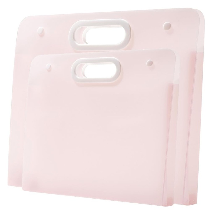 Mape pentru lucrari de arta din plastic PP translucid, set 2 buc., roz, 43.7 x 33.3 cm si 32.9 x 27.9 cm