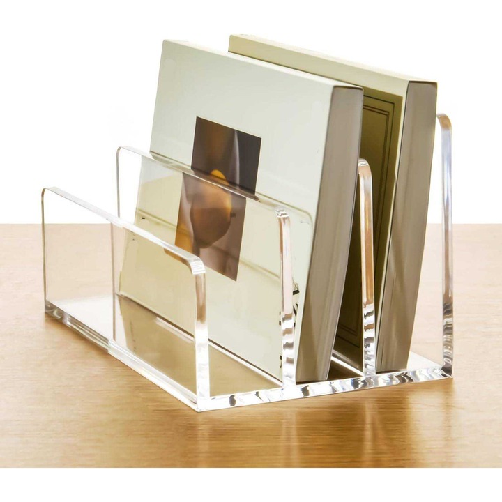 Suport vertical pentru corespondenta si documente K0472-0708-XL3801, acrilic transparent, 3 compartimente, baza antiderapanta, transparent