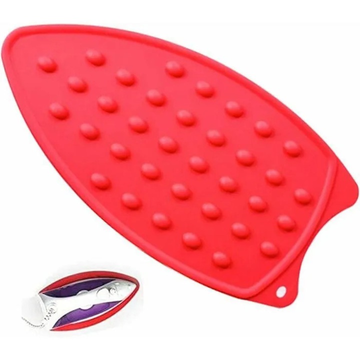 Protectie pentru fier de calcat K0369-0715-WG7358, suport din silicon termorezistent pana la 220°C, suprafata anti-alunecare cu puncte, rosu
