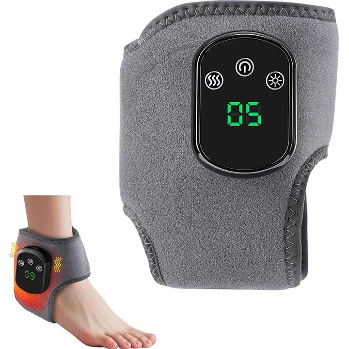 Aparat de masaj electric pentru glezna si picior K0472-0714-XL4008, incalzire 5 trepte, 3 moduri vibratii, temporizator 30 min, suport pentru glezna, stimuleaza circulatia, gri