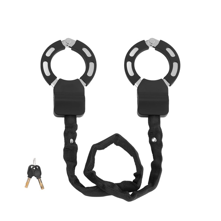 Lant antifurt pentru trotinete electrice, biciclete si carucioare K0472-0709-XL3837, mecanism dublu rotativ 360°, invelis siliconic antizgariere cu banda reflectorizanta, negru