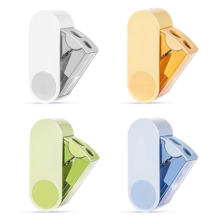 Ascutitoare pentru creioane cu doua gauri rotativa K0472-0721-XL4235, recipient transparent, pentru creioane o 8–10.5 mm, plastic, multicolor, set 4 buc