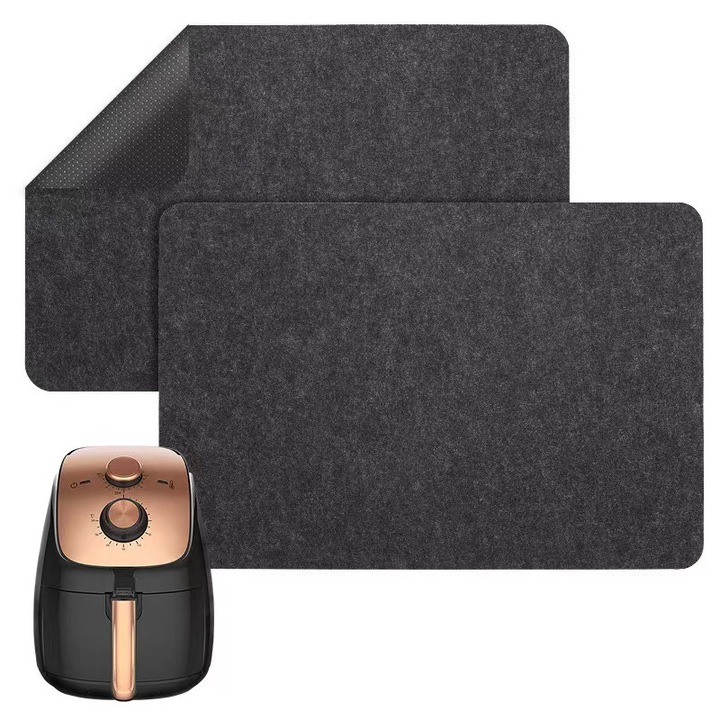 Covoras de blat rezistent la caldura K0472-0710-XL3907, din fetru cu spate antiderapant din silicon, pentru friteuza/espresso/masina de cafea, gri inchis, set 2, 44 x 30 cm