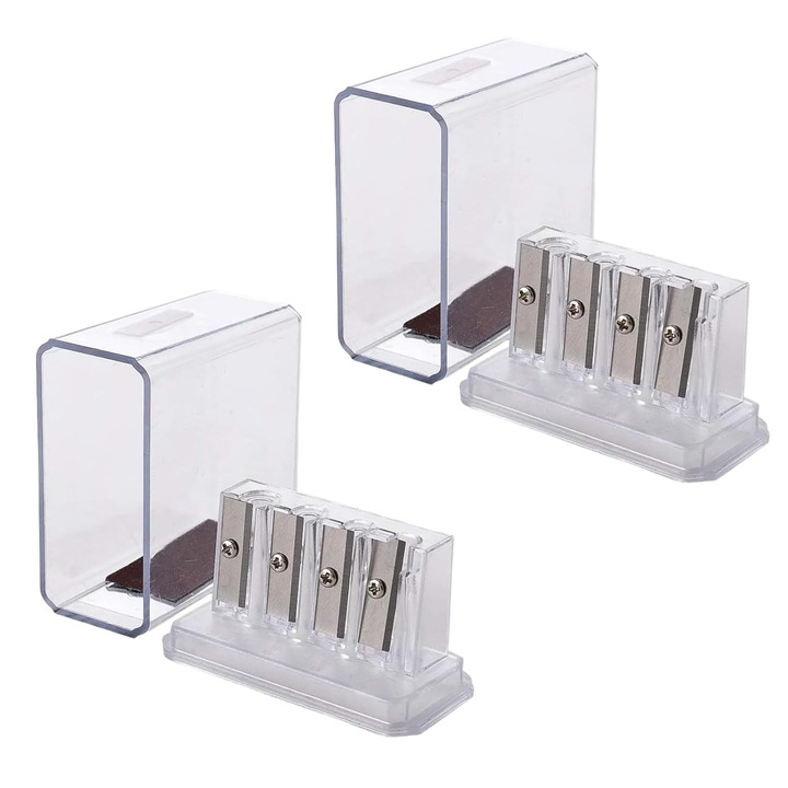 Ascutitor de creioane K0472-0721-XL4231, cu 4 gauri pentru diametre diferite, carcasa din plastic transparent, varf lung pentru desen, set 2 buc., transparent