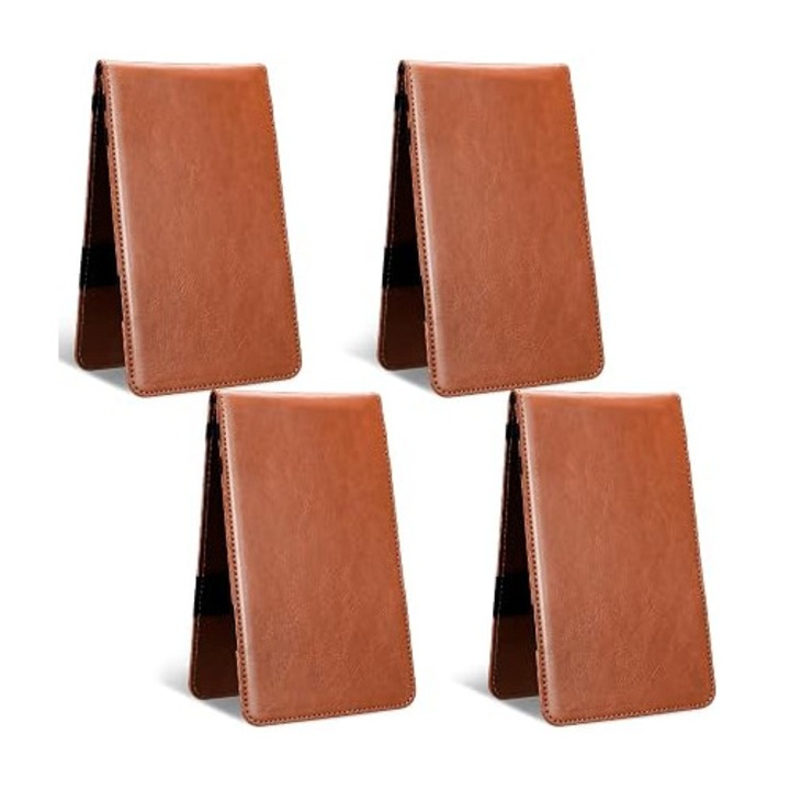 Set de 4 huse de protectie pentru foaie de scor de golf, model K0472-0720-XL4212, imitatie piele, maro cognac, cu clema pentru scor