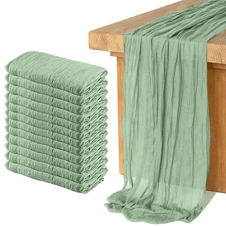 Runner de masa din tifon, K0472-0713-XL3983, set 12 bucati, 90 x 180 cm, verde