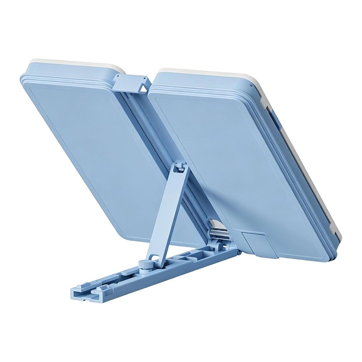 Suport pentru lectura 2-in-1 cu etui pentru rechizite K0369-0810-WG8176, reglabil, material ABS+PC, albastru, 20.5x9.6x4.3 cm