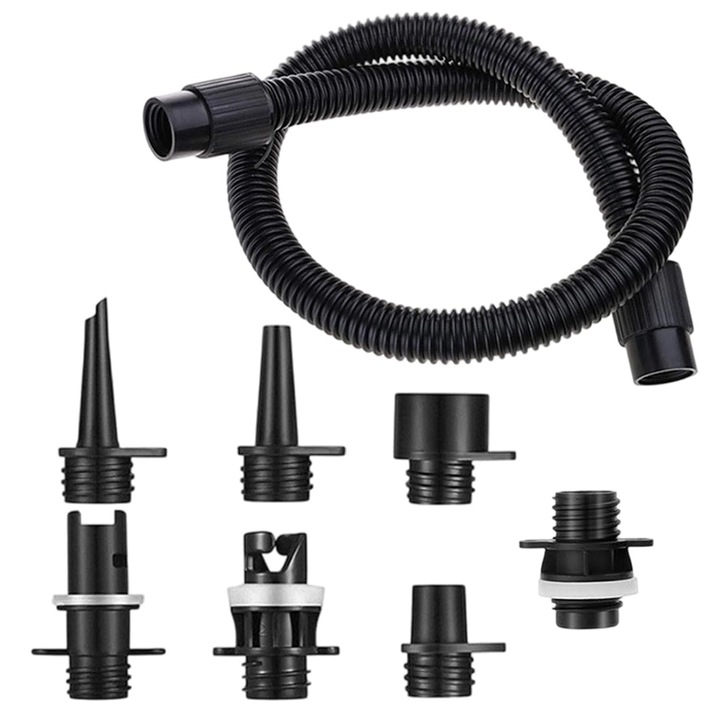 Furtun adaptor pentru pompa de aer, kit 7 adaptoare/duze universale pentru supape, negru, K0369-0817-WG8197