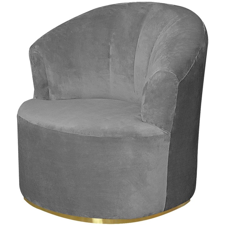 Husa pentru fotoliu rotund K0369-0610-WG6710, velur elastic, gri, potrivita pentru fotolii cu inaltime 80-100 cm si latime spatar/sezut 75-90 cm