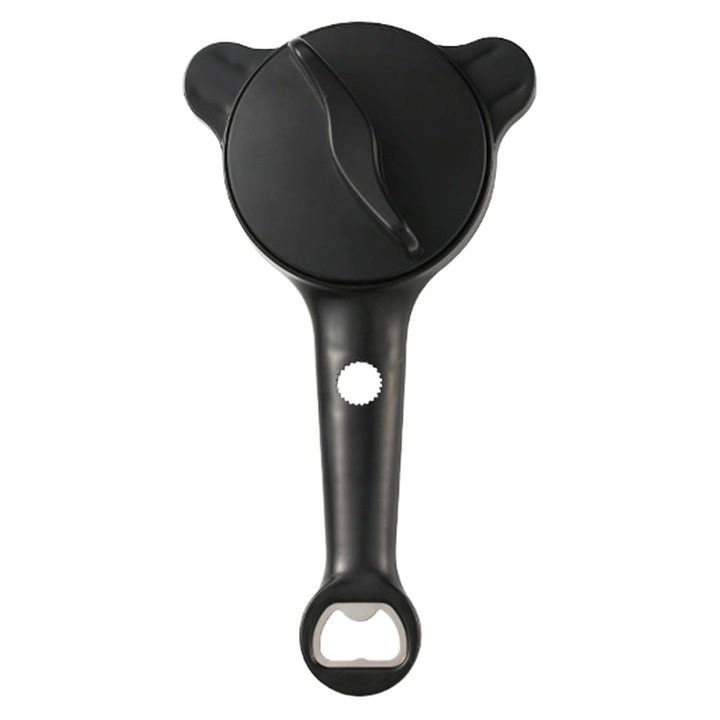 Deschizator de conserve 4-in-1 K0369-0721-WG7523, multifunctional, maner din plastic cu lama inox, negru