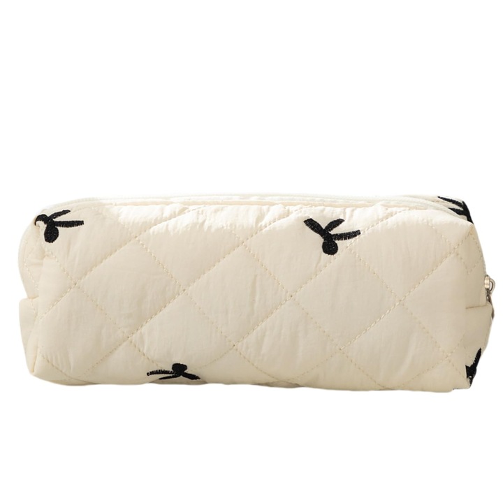Penar din textil captusit K0369-0805-WG7993, cu funda brodata, cu fermoar, capacitate mare, bej