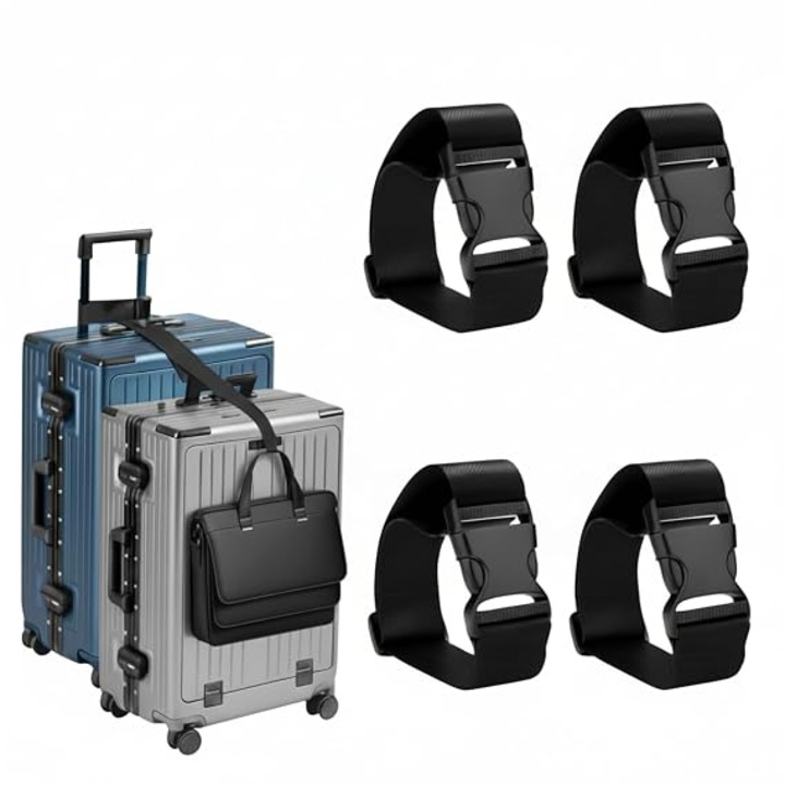 Chinga de conectare pentru bagaje K0369-0709-WG7182, din nylon, reglabila 38 mm (33–50 cm), cu catarama rapida si arici, negru, set 4 buc