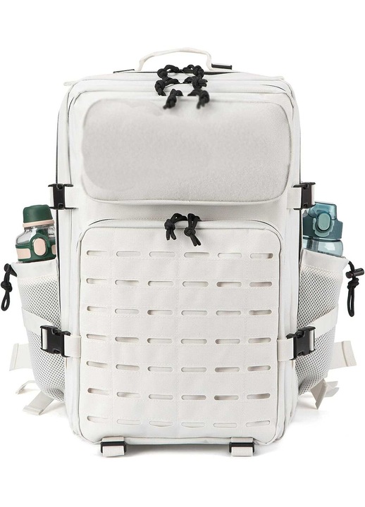 Rucsac tactic din material textil, compartiment pentru laptop 17 inch, sistem MOLLE/lasercut, 2 port-bidon laterale, bretele si spate buretat, alb, model K0472-0807-XL4856