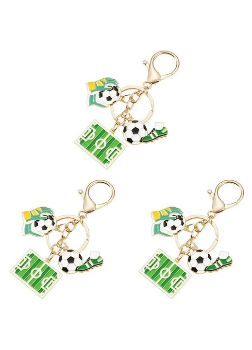 Set 3 brelocuri metalice cu pandantive tematice fotbal, multicolor
