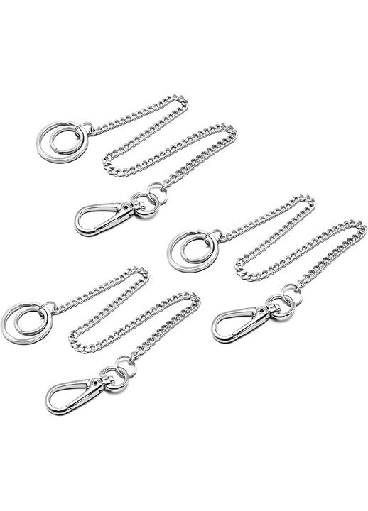Lant pentru portofel si breloc din metal, set 3 bucati, 40 cm, argintiu, carlig pivotant cu arc si inel dublu